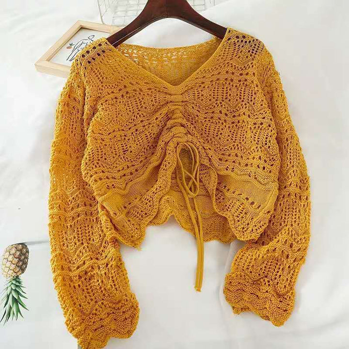 Top en maille pour femmes avec motif en crochet transparent et fermeture à nouer pratique Chic & Stil