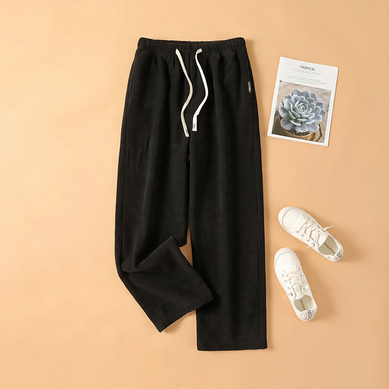 Fleece-lined corduroy pants with high waist