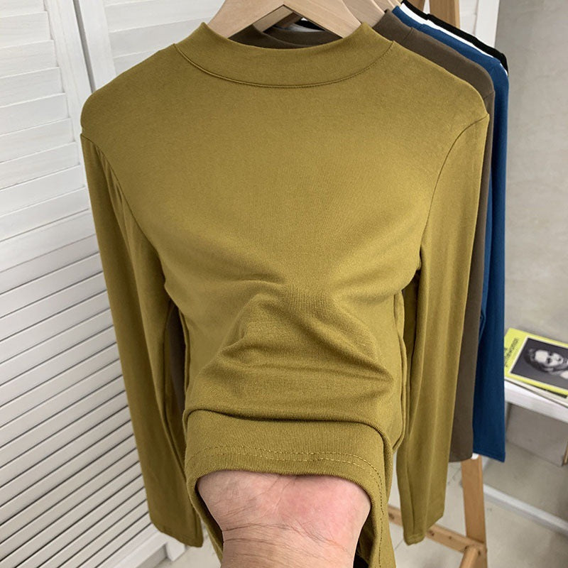 Thin long sleeve knit shirt with stand-up collar