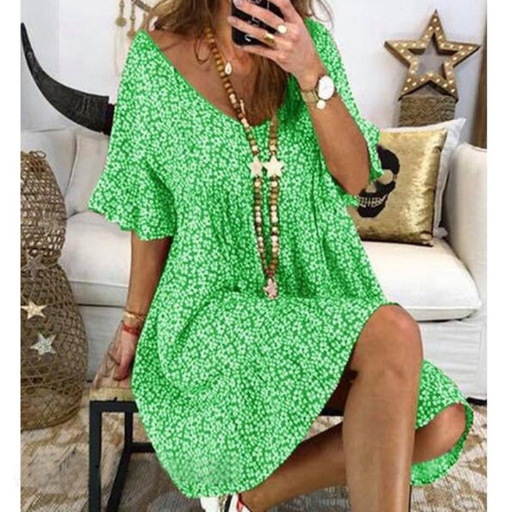 Casual dress for women with voluminous sleeves and a deep V-neck Lune London