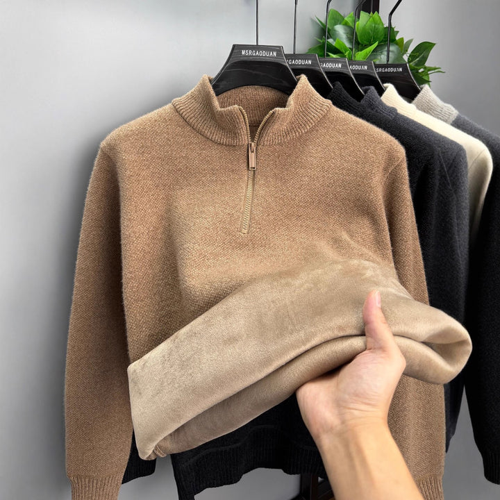 Men's pullover with zipper, lined, stand collar