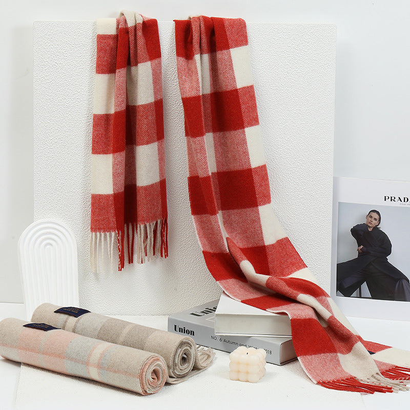 Wool scarf, checked, 200x65cm, long