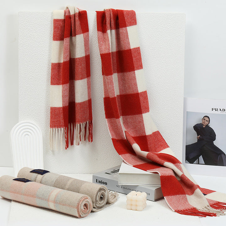 Wool scarf, checked, 200x65cm, long