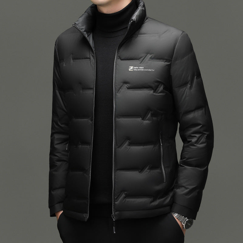 Light men's down jacket with stand-up collar