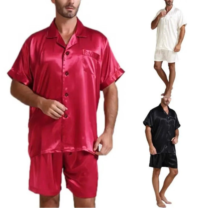 Women's satin pajama set with shorts and elegant collar Lune London