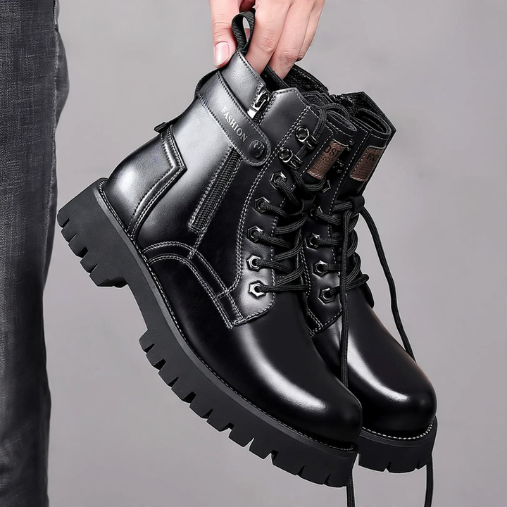 Men's leather boots, lined, with platform