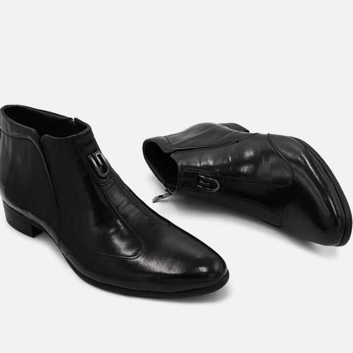 Men's Chelsea boots made of leather, pointed toe, with zipper
