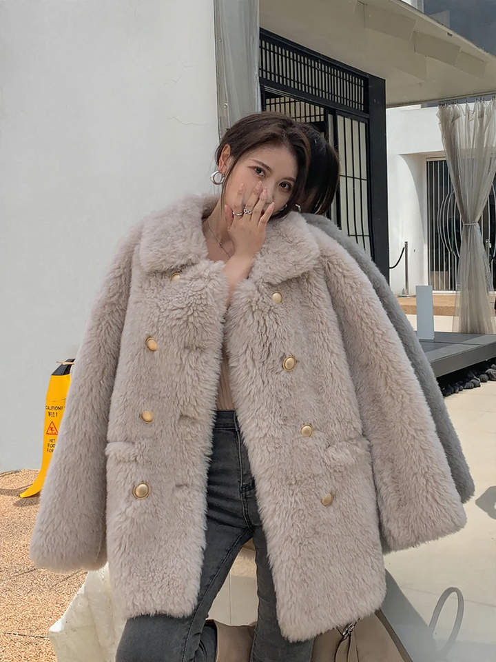 Mid-length lambskin coat for women