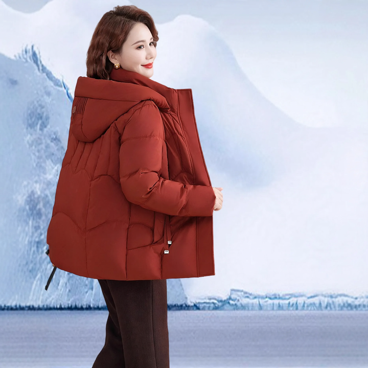 Short women's down jacket with goose down