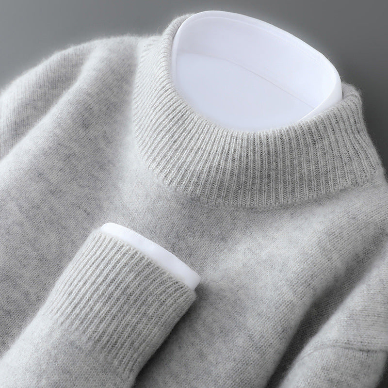 Men's wool sweater, half collar, knitted, loose