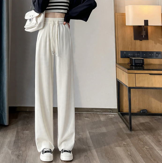 Women’s corduroy pants with a high waistband, straight-cut