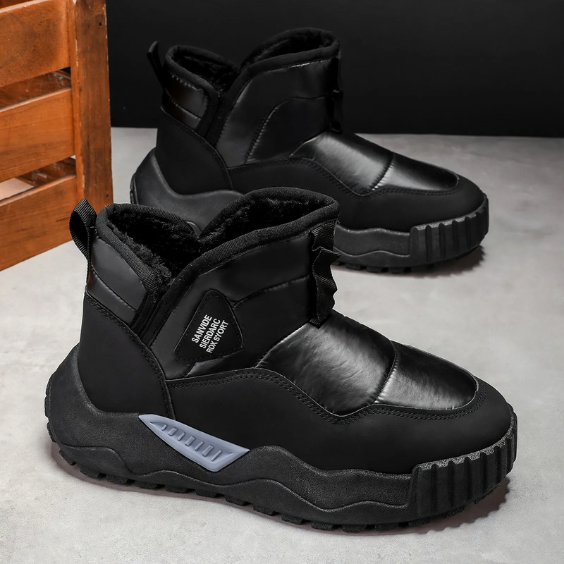 Padded men's winter boots, water-repellent, slip-resistant
