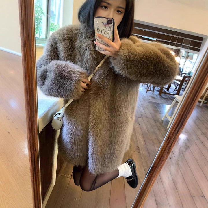 Women’s fur coat, black, mid-length, winter