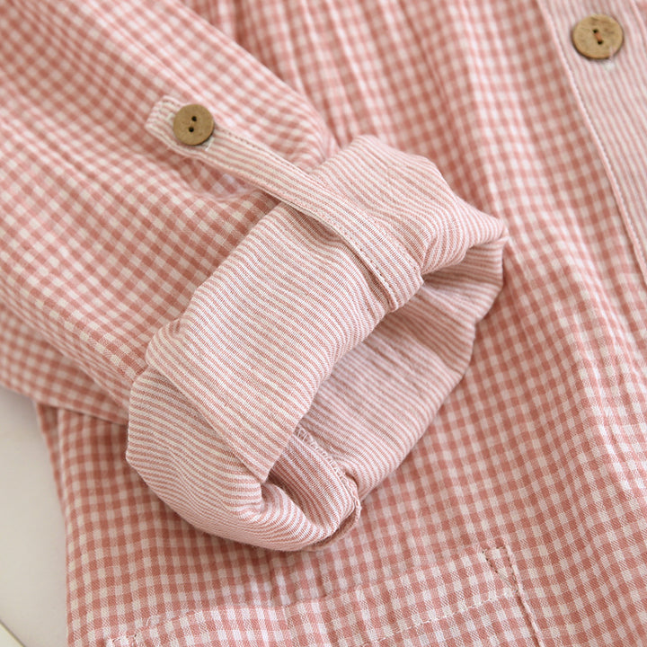 Women's pajama set made of cotton double gauze in check pattern