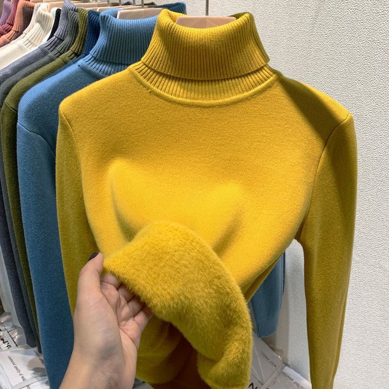Women's turtleneck sweater, lined, solid color