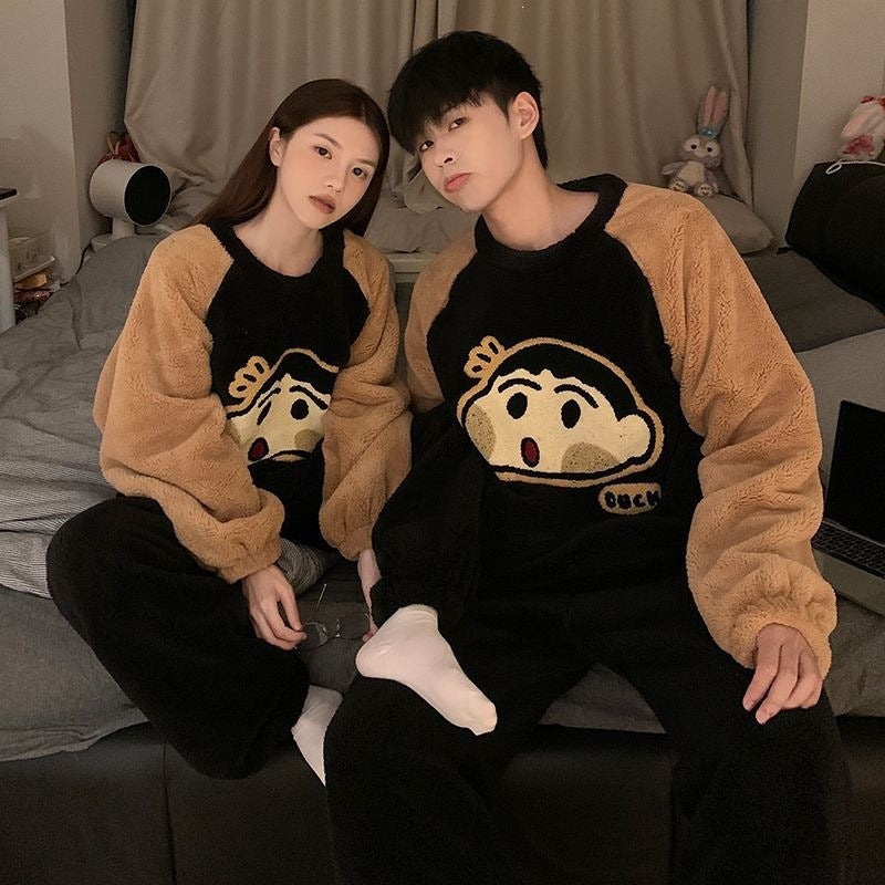 Padded flannel house suit for couples, antistatic