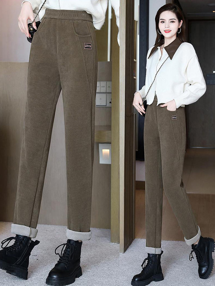 Women’s corduroy pants, lined, high waist