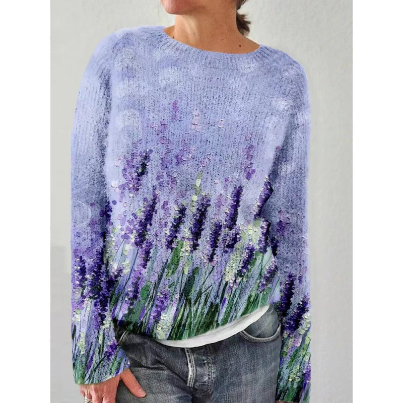 Lune London | Knit sweater - Soft knit - Loose fit - Round neck - Floral pattern