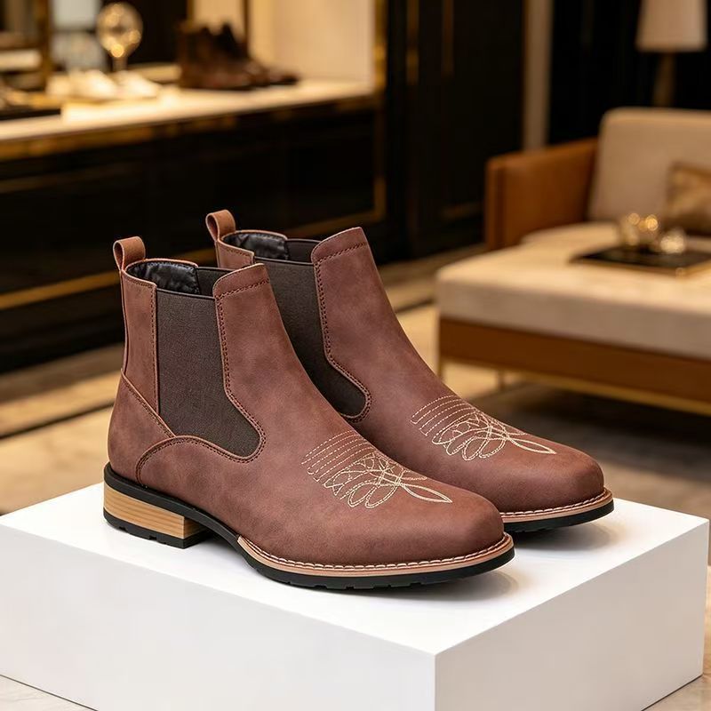 Men's Chelsea Boots, square toe, faux leather, slip-resistant