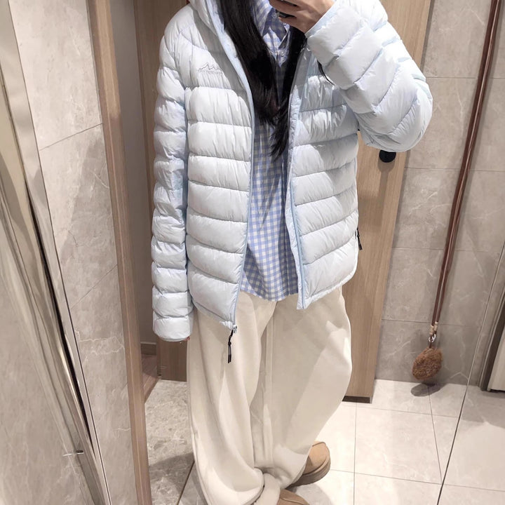 Light women's down jacket with hood