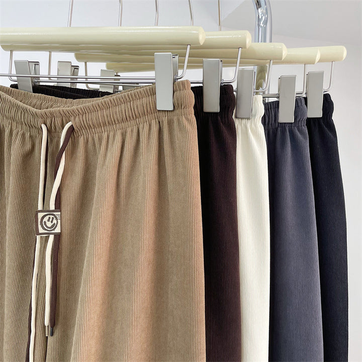 Kord-pants with wide leg and tie belt