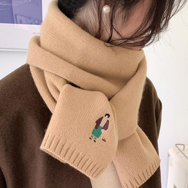 Merino wool scarf with embroidery, 150x45cm