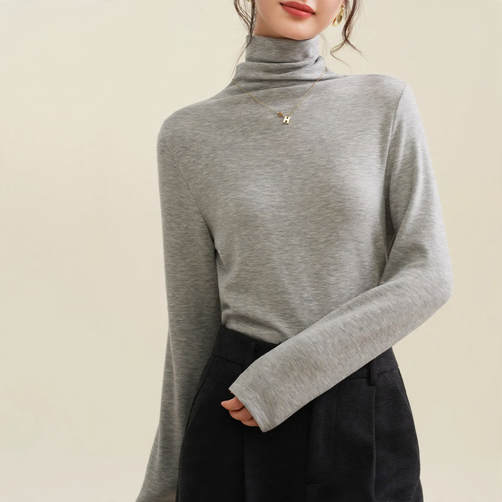 Women's Wool-Silk Sweater, lined, with stand-up collar