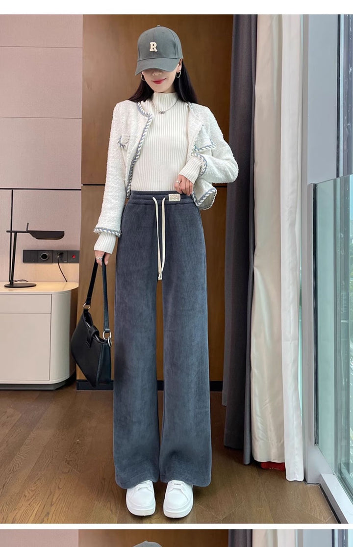 Chenille corduroy trousers with wide leg, lined