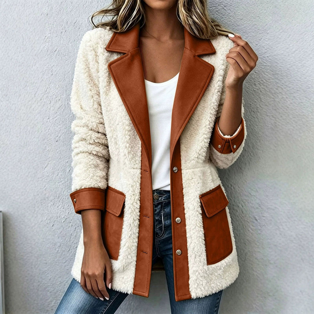 Lamb fleece jacket with lapels and button placket