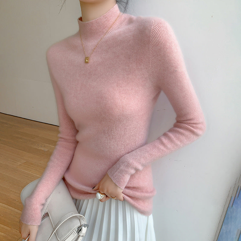 Women's cashmere sweater, stand-up collar, slim fit