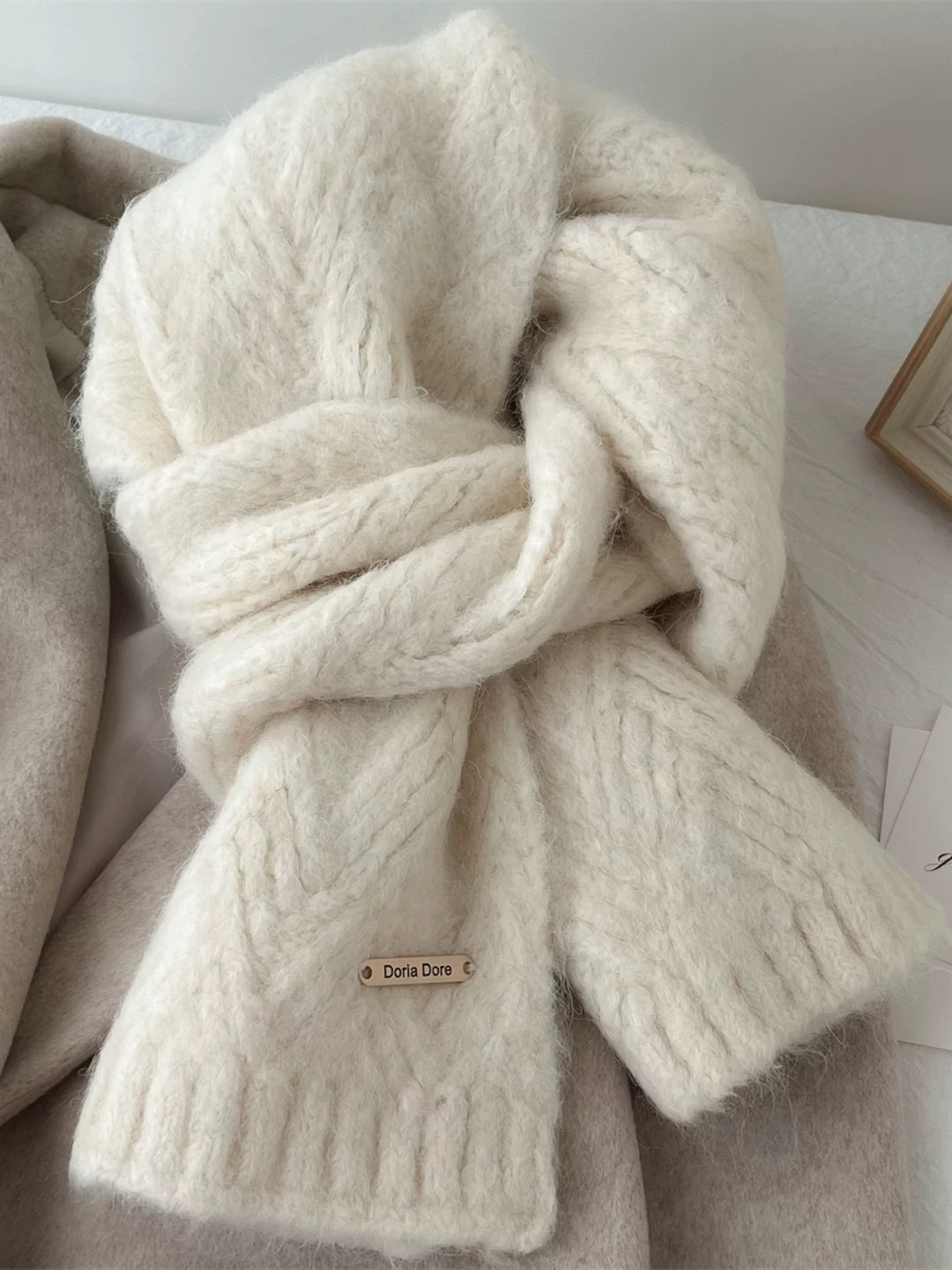 Solid color alpaca wool blend knit scarf, 22x162 cm