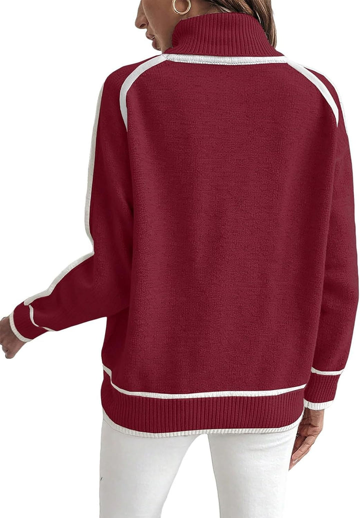 Loose women's knit sweater with high collar