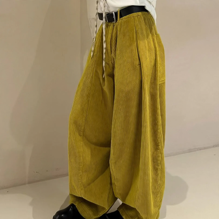 Women's corduroy pants with wide leg in yellow