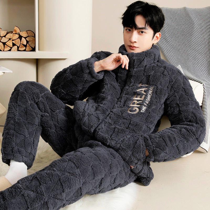 Padded men's pajamas, triple-layered, extra warm