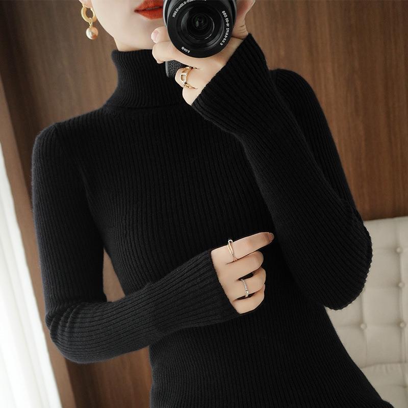 Women's turtleneck sweater, ribbed, slim fit