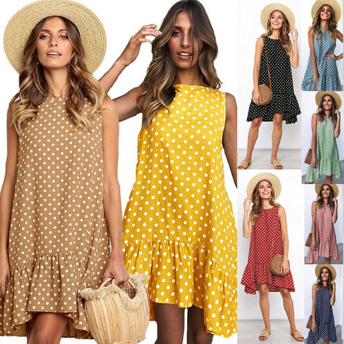 Robe d'été A-line pour femme avec ourlet volanté et pois Chic & Stil