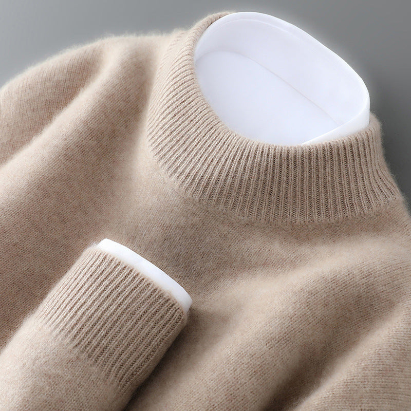 Men's wool sweater, half collar, knitted, loose