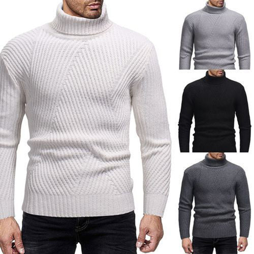 Knitted sweater for men with modern turtleneck and textured look Amarae