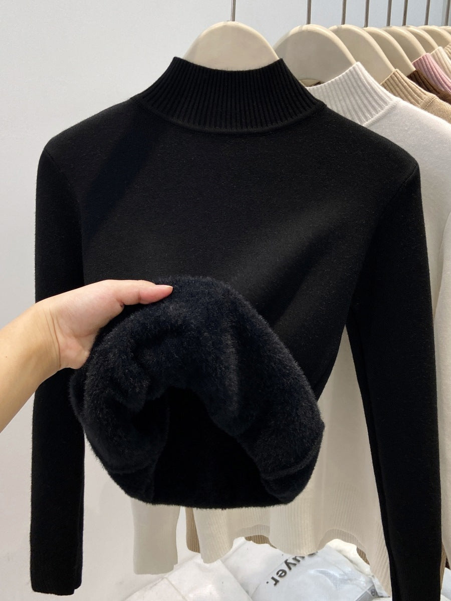 Padded women's knit sweater with high collar
