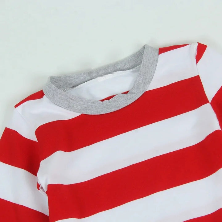 Family Pajama Set, striped, Christmas-themed