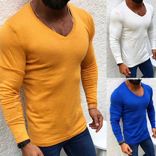 Men's fitted cotton t-shirt with V-neck Amarae