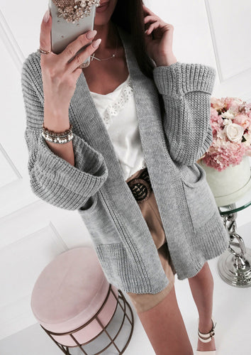 Ladies chunky knit cardigan with trendy details and pockets Amarae