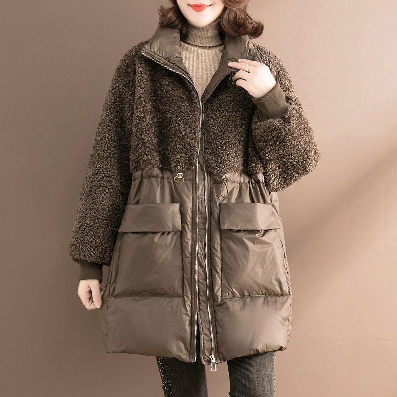 Women’s winter coat, mid-length, with lambskin imitation details
