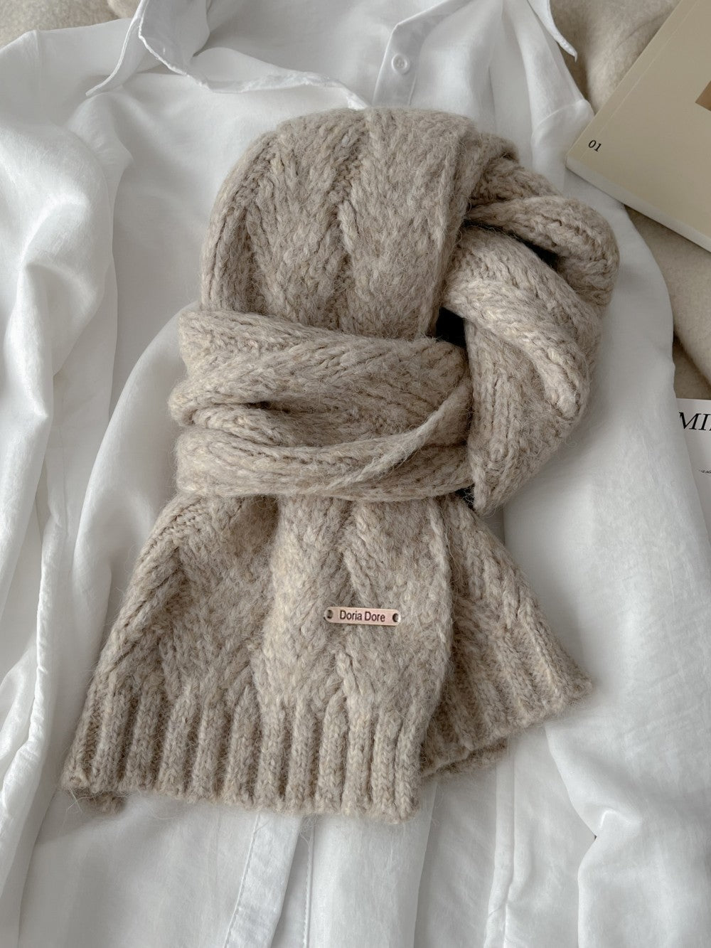 Alpaca wool scarf, solid color, 24x165cm