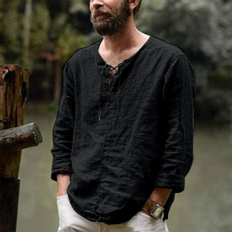Casual linen shirt for men with decorative lace-up closure Lune London