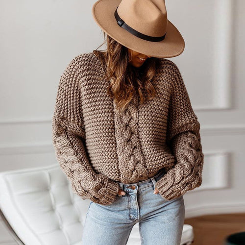 Ladies large knitted sweater with cable pattern Amarae