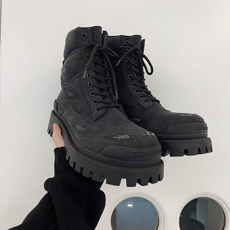 Padded men's canvas boots in vintage look
