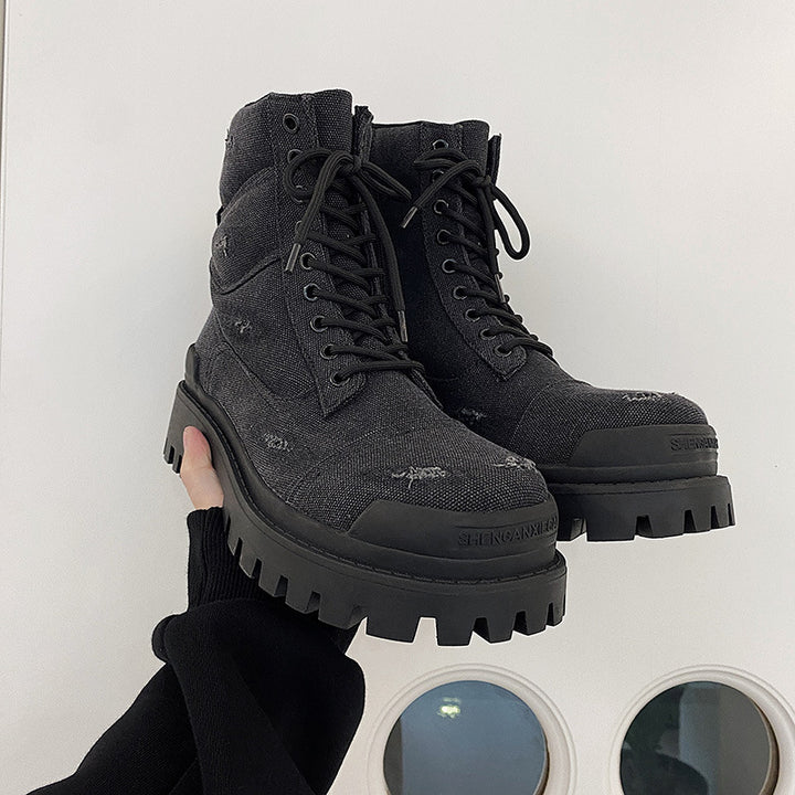 Padded men's canvas boots in vintage look
