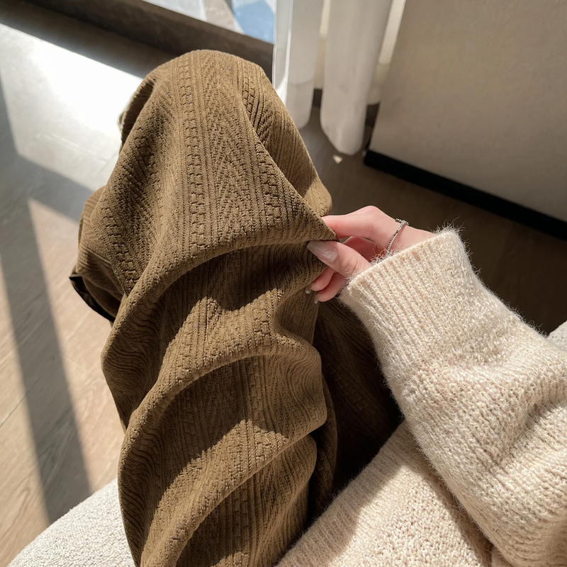 Women's corduroy pants, wide cut