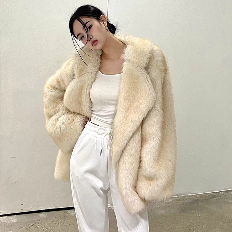 Women’s fur coat, medium length, artificial fur, winter